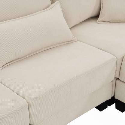Wide Seat Corduroy Modular Sectional Sofa Bed,Sleeper Couch Set with Armrest Pillow,6 Seat Free Combination Sofa with Ottomans,Oversized Indoor Furniture for Living Room, 2 Colors
