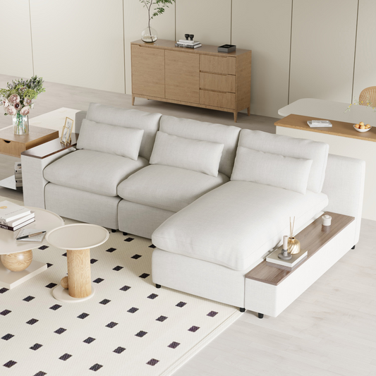 L-shaped Modular Sectional Sofa with Removable Back Cushions,3 Pillows and 2 Storage Spaces,Suitable for Living rooms,Offices and Apartments