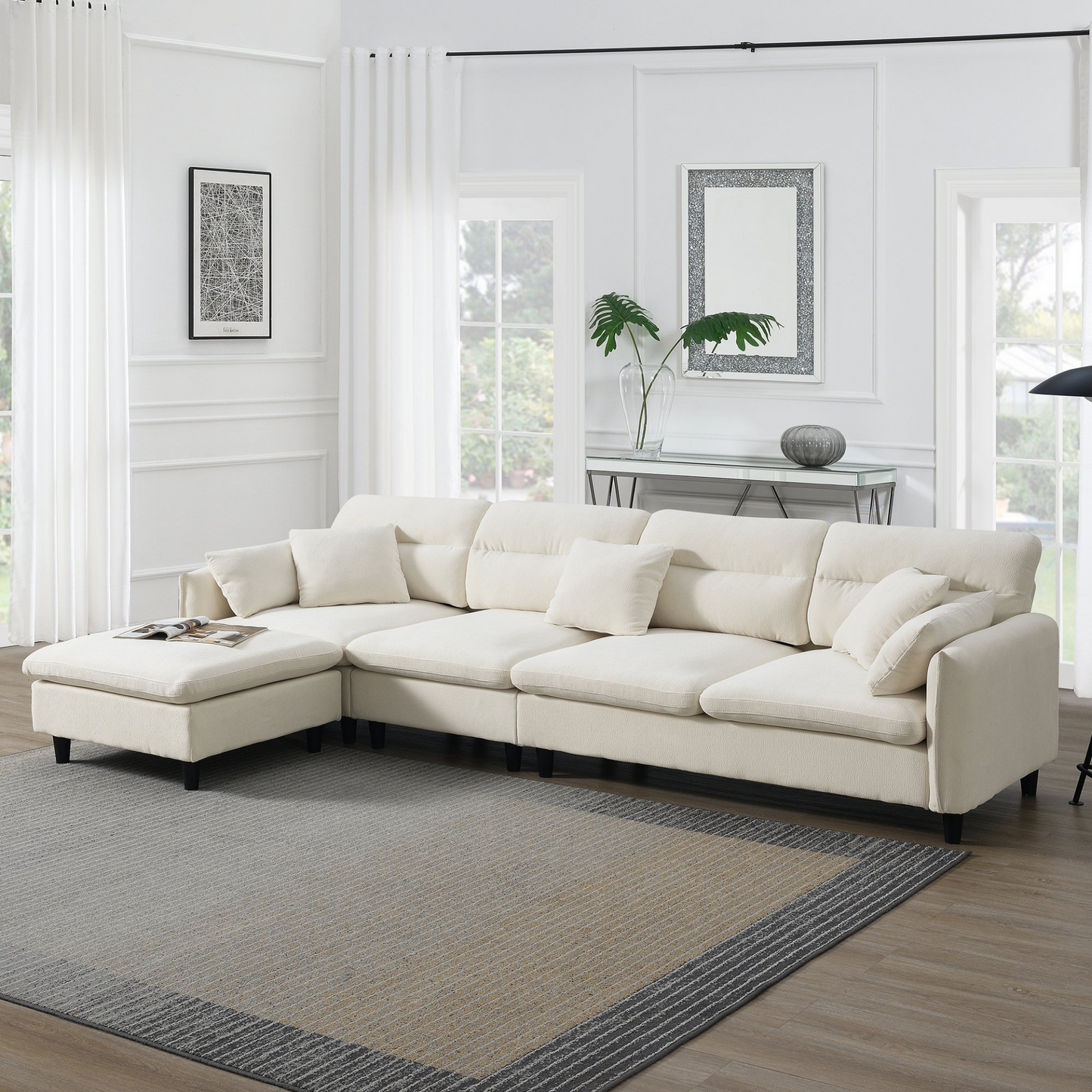 110*62" Modern Convertible Sectional Sofa,L-shaped Reversible Couch Set with Free Pillows,5 Seat Cloud Chenille Indoor Furniture with Ottoman for Living Room,Apartment,3 Colors