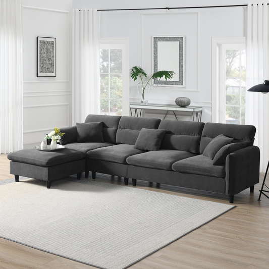 110*62" Modern Convertible Sectional Sofa,L-shaped Reversible Couch Set with Free Pillows,5 Seat Cloud Chenille Indoor Furniture with Ottoman for Living Room,Apartment,3 Colors