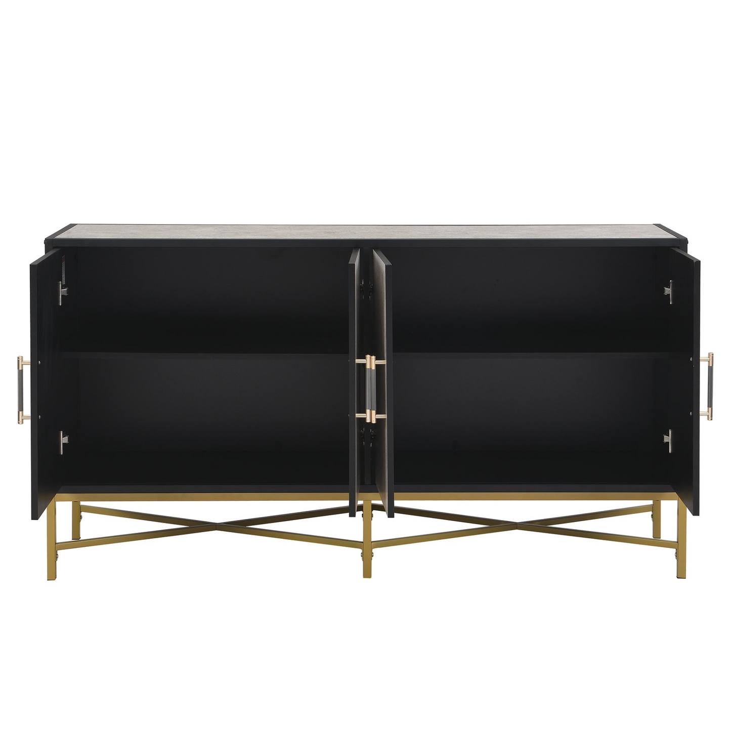 Distinctive Features of Four-Door Sideboard with Metal and Cross-Leg Design,Suitable for Living Rooms,Entrance and Study