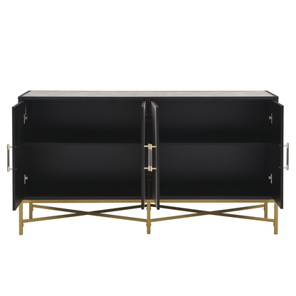 Distinctive Features of Four-Door Sideboard with Metal and Cross-Leg Design,Suitable for Living Rooms,Entrance and Study