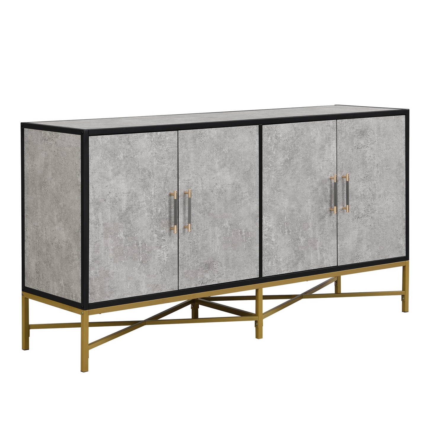 Distinctive Features of Four-Door Sideboard with Metal and Cross-Leg Design,Suitable for Living Rooms,Entrance and Study