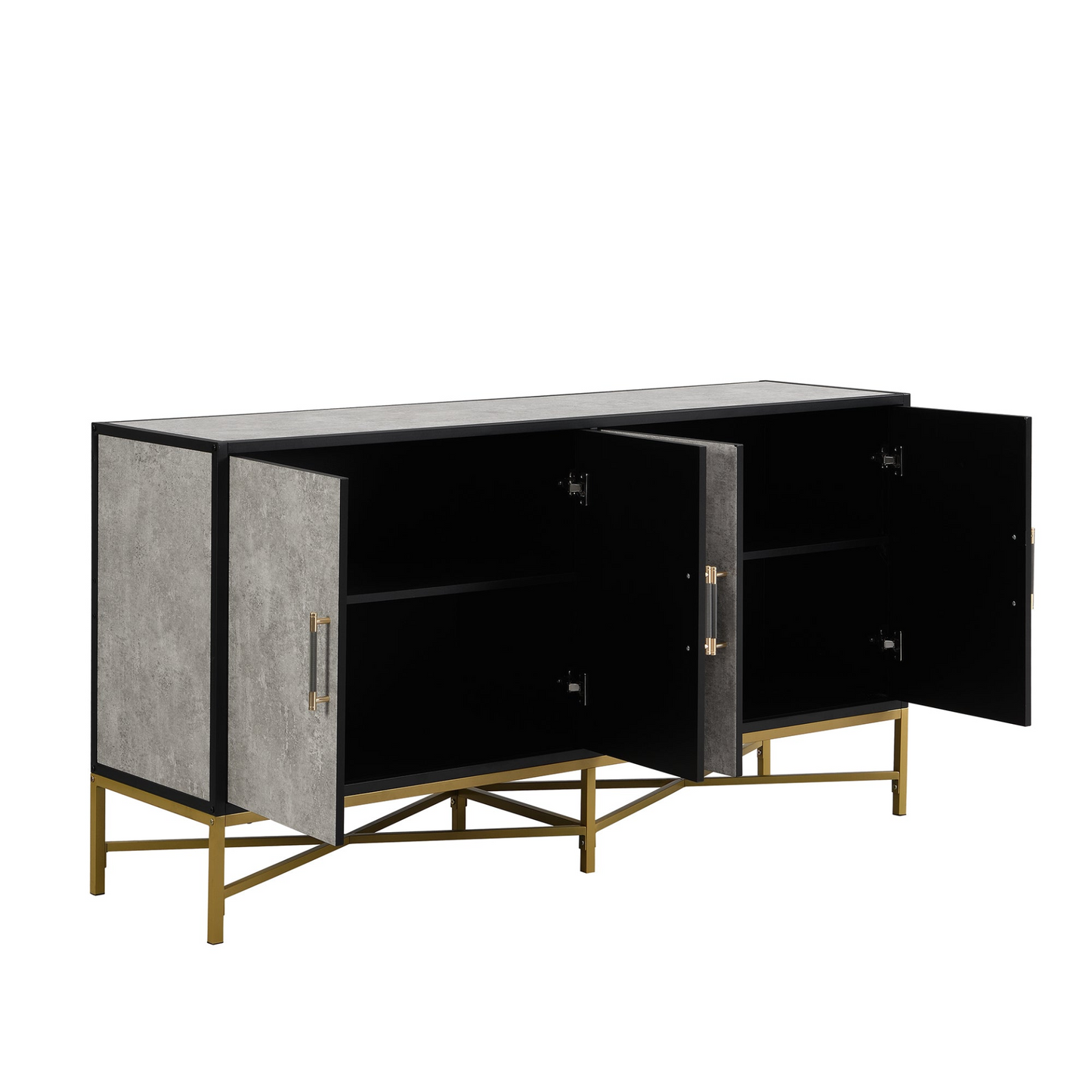Distinctive Features of Four-Door Sideboard with Metal and Cross-Leg Design,Suitable for Living Rooms,Entrance and Study