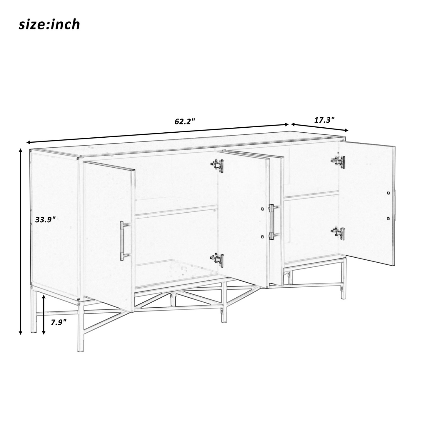 Distinctive Features of Four-Door Sideboard with Metal and Cross-Leg Design,Suitable for Living Rooms,Entrance and Study