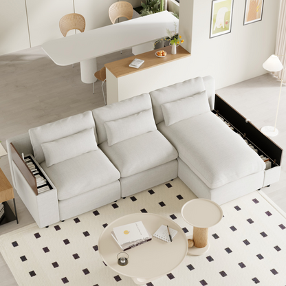 L-shaped Modular Sectional Sofa with Removable Back Cushions,3 Pillows and 2 Storage Spaces,Suitable for Living rooms,Offices and Apartments