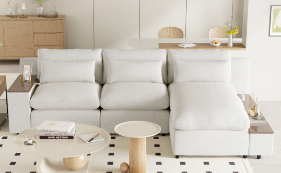 L-shaped Modular Sectional Sofa with Removable Back Cushions,3 Pillows and 2 Storage Spaces,Suitable for Living rooms,Offices and Apartments