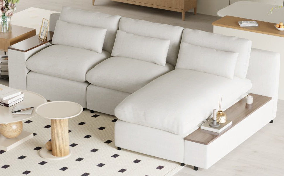 L-shaped Modular Sectional Sofa with Removable Back Cushions,3 Pillows and 2 Storage Spaces,Suitable for Living rooms,Offices and Apartments