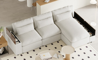 L-shaped Modular Sectional Sofa with Removable Back Cushions,3 Pillows and 2 Storage Spaces,Suitable for Living rooms,Offices and Apartments