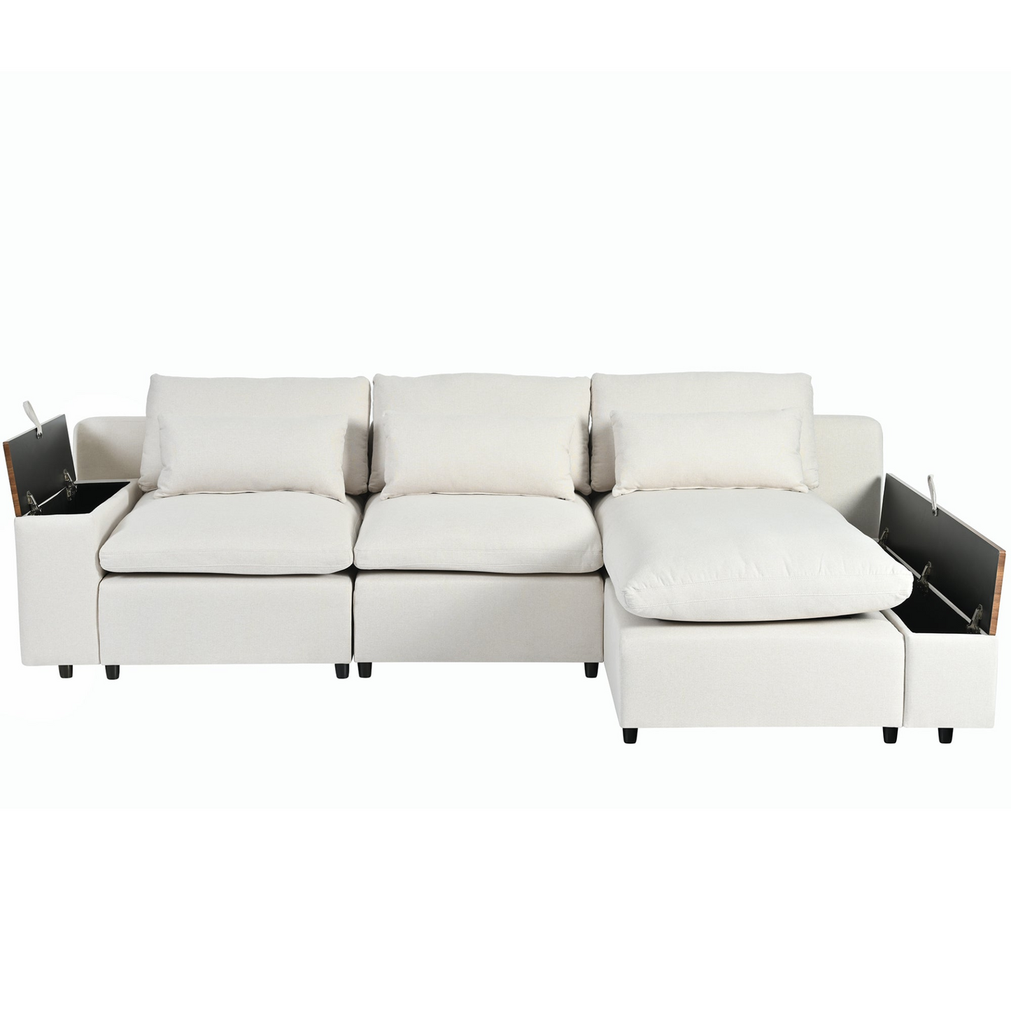 L-shaped Modular Sectional Sofa with Removable Back Cushions,3 Pillows and 2 Storage Spaces,Suitable for Living rooms,Offices and Apartments