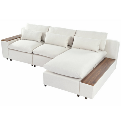 L-shaped Modular Sectional Sofa with Removable Back Cushions,3 Pillows and 2 Storage Spaces,Suitable for Living rooms,Offices and Apartments