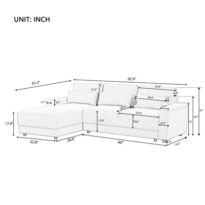 L-shaped Modular Sectional Sofa with Removable Back Cushions and 3 Pillows, Suitable for Living rooms, Offices, and Apartments