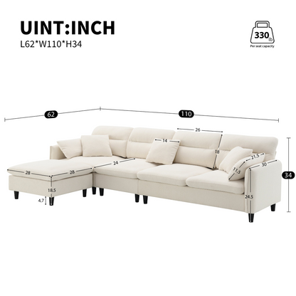 110*62" Modern Convertible Sectional Sofa,L-shaped Reversible Couch Set with Free Pillows,5 Seat Cloud Chenille Indoor Furniture with Ottoman for Living Room,Apartment,3 Colors