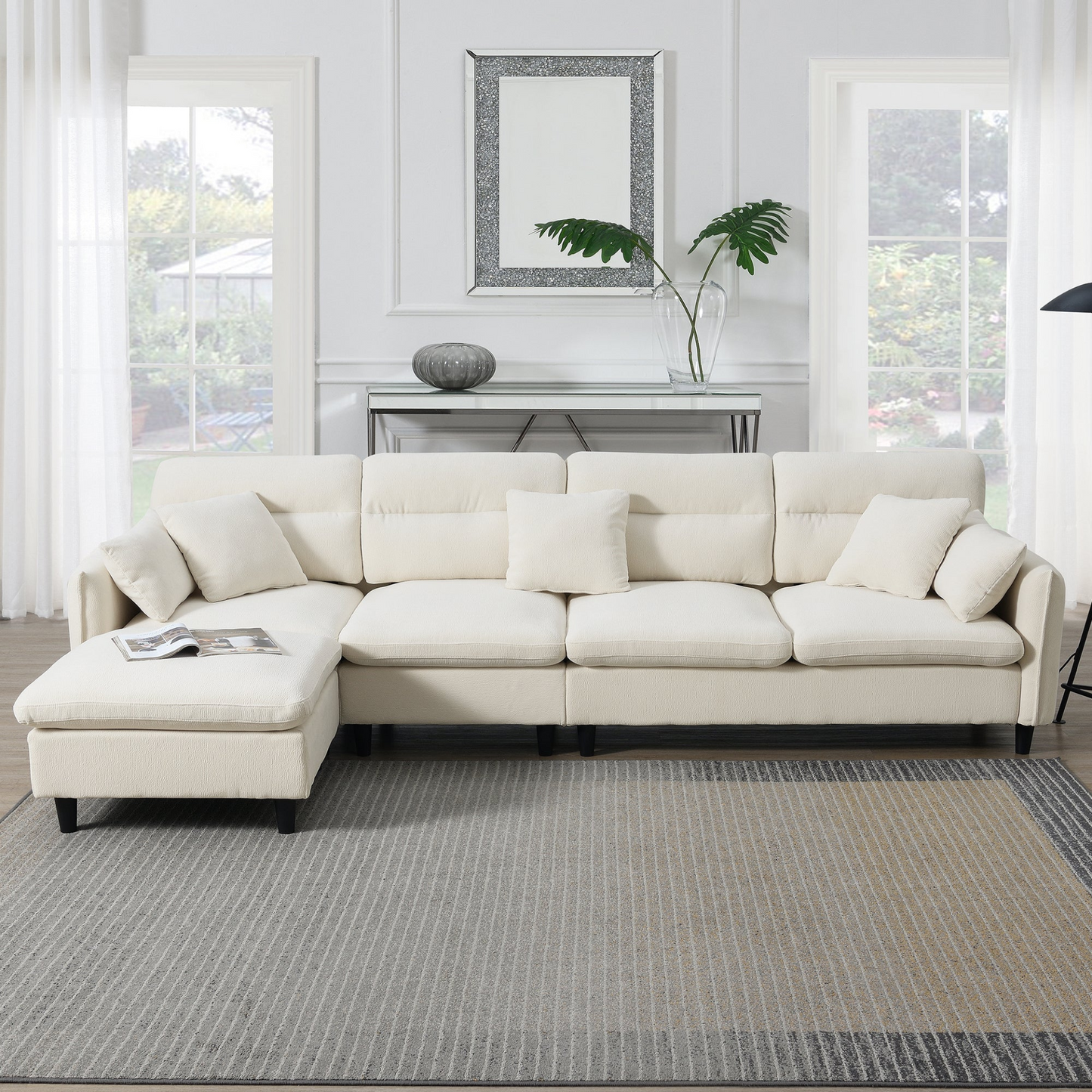 110*62" Modern Convertible Sectional Sofa,L-shaped Reversible Couch Set with Free Pillows,5 Seat Cloud Chenille Indoor Furniture with Ottoman for Living Room,Apartment,3 Colors