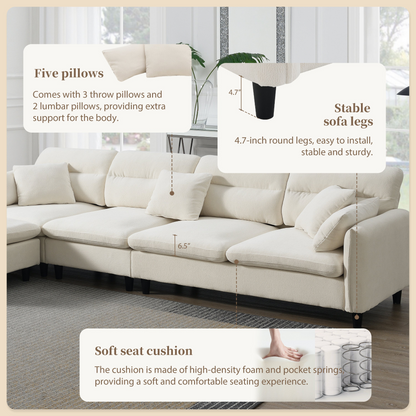 110*62" Modern Convertible Sectional Sofa,L-shaped Reversible Couch Set with Free Pillows,5 Seat Cloud Chenille Indoor Furniture with Ottoman for Living Room,Apartment,3 Colors