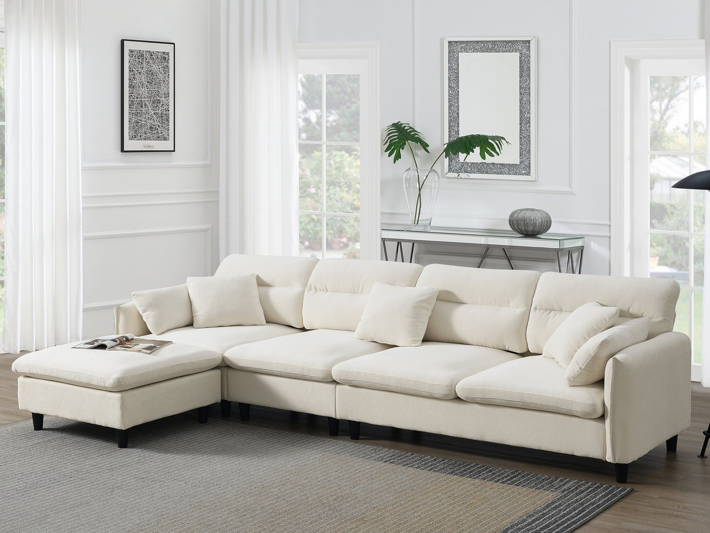 110*62" Modern Convertible Sectional Sofa,L-shaped Reversible Couch Set with Free Pillows,5 Seat Cloud Chenille Indoor Furniture with Ottoman for Living Room,Apartment,3 Colors
