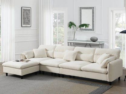 110*62" Modern Convertible Sectional Sofa,L-shaped Reversible Couch Set with Free Pillows,5 Seat Cloud Chenille Indoor Furniture with Ottoman for Living Room,Apartment,3 Colors