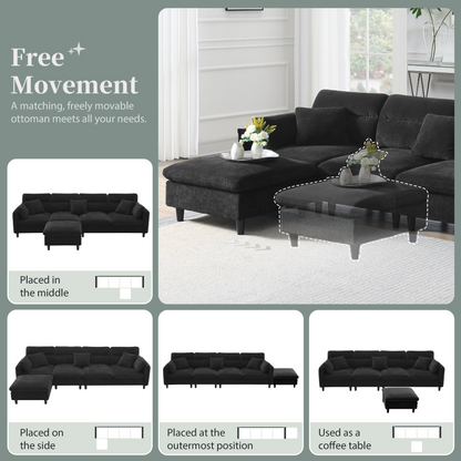 110*62" Modern Convertible Sectional Sofa,L-shaped Reversible Couch Set with Free Pillows,5 Seat Cloud Chenille Indoor Furniture with Ottoman for Living Room,Apartment,3 Colors