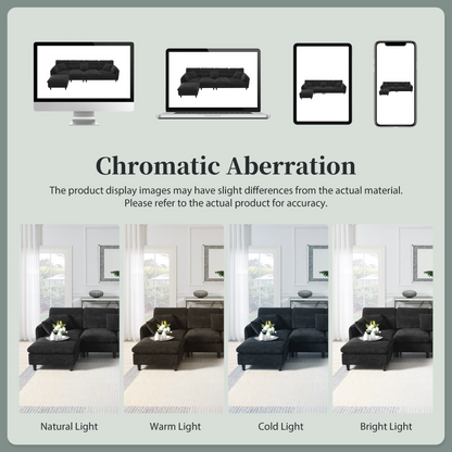 110*62" Modern Convertible Sectional Sofa,L-shaped Reversible Couch Set with Free Pillows,5 Seat Cloud Chenille Indoor Furniture with Ottoman for Living Room,Apartment,3 Colors
