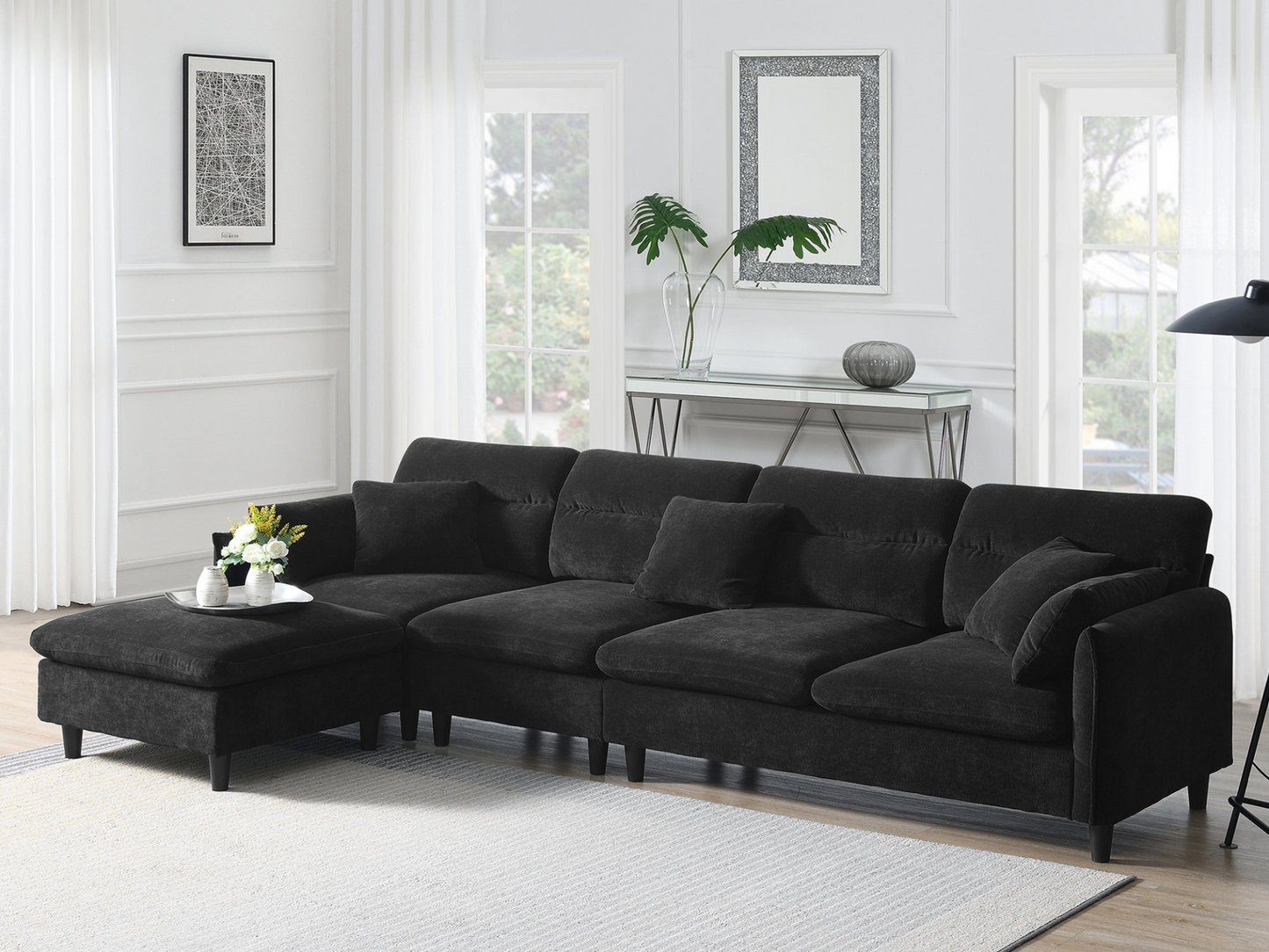110*62" Modern Convertible Sectional Sofa,L-shaped Reversible Couch Set with Free Pillows,5 Seat Cloud Chenille Indoor Furniture with Ottoman for Living Room,Apartment,3 Colors
