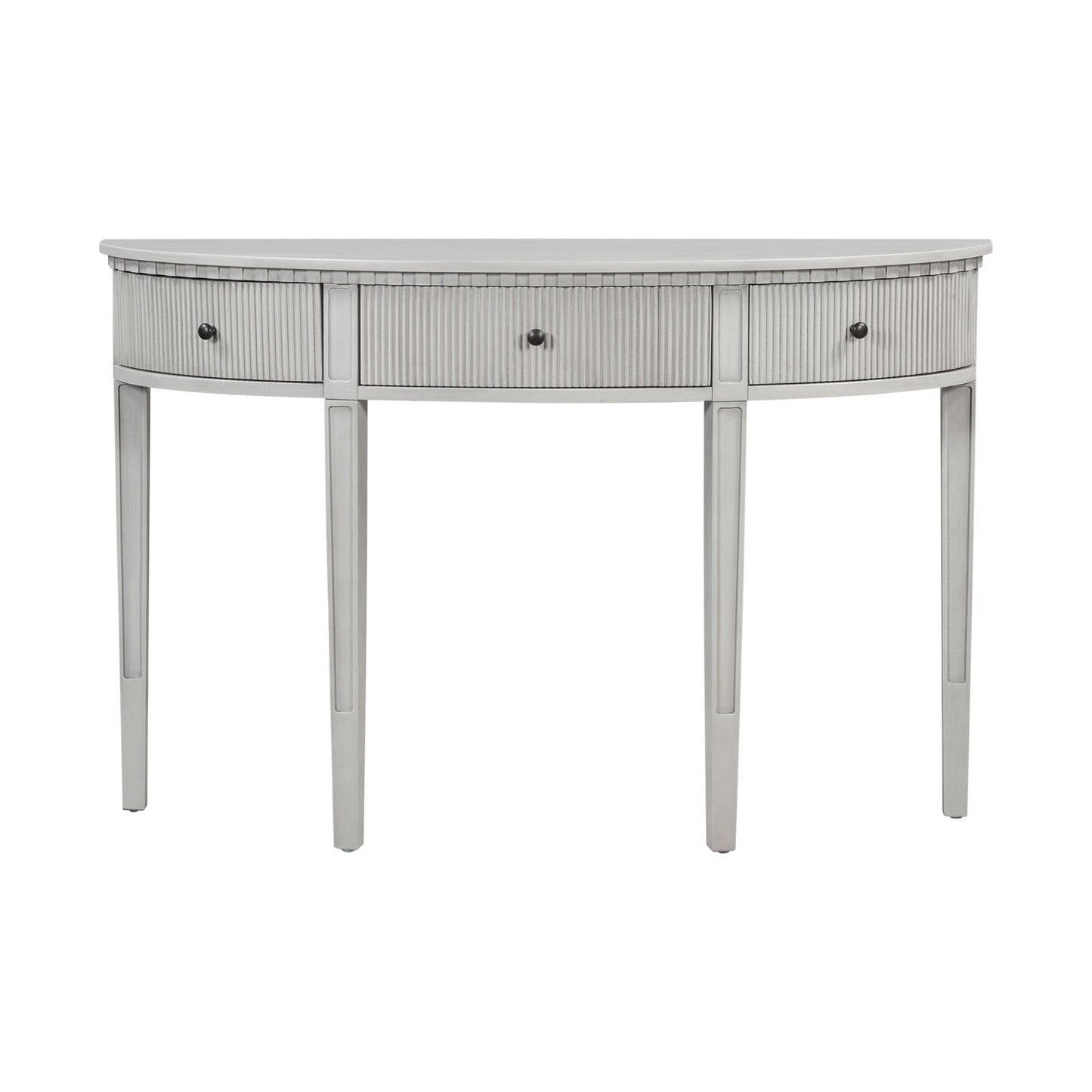 Distinctive Features of Pine Veneer Console Table with Vertical Stripe Drawer Fronts and Four Legs