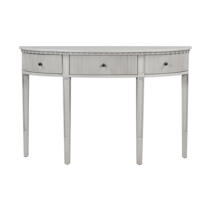 Distinctive Features of Pine Veneer Console Table with Vertical Stripe Drawer Fronts and Four Legs