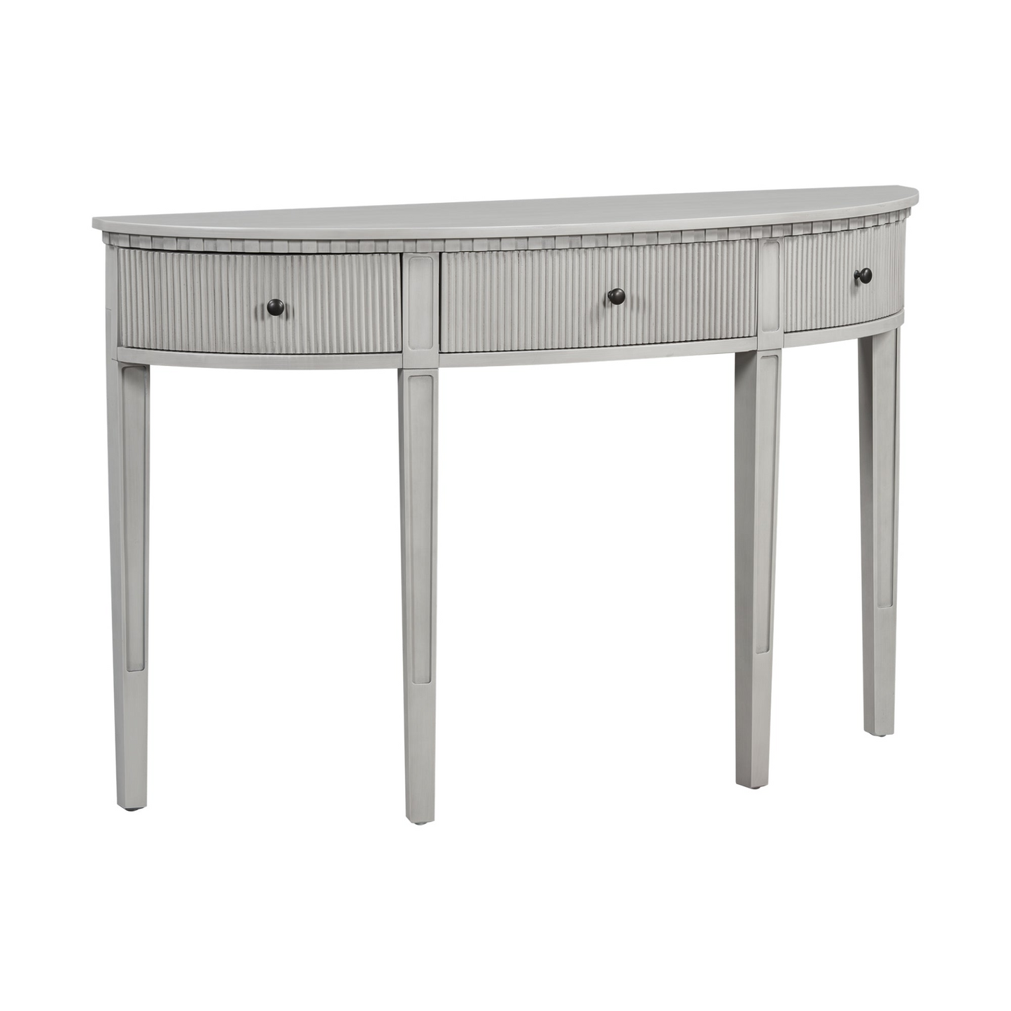 Distinctive Features of Pine Veneer Console Table with Vertical Stripe Drawer Fronts and Four Legs