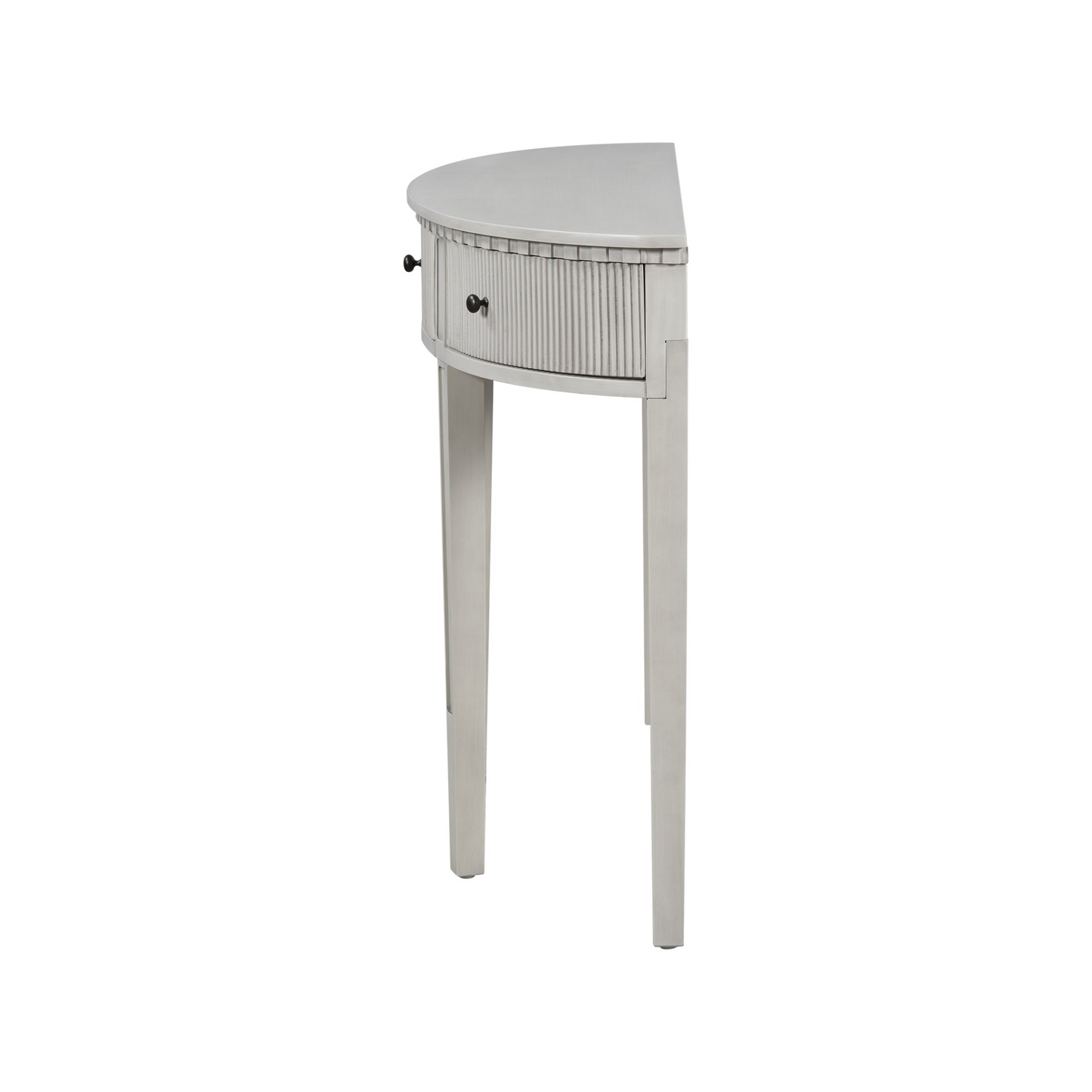 Distinctive Features of Pine Veneer Console Table with Vertical Stripe Drawer Fronts and Four Legs