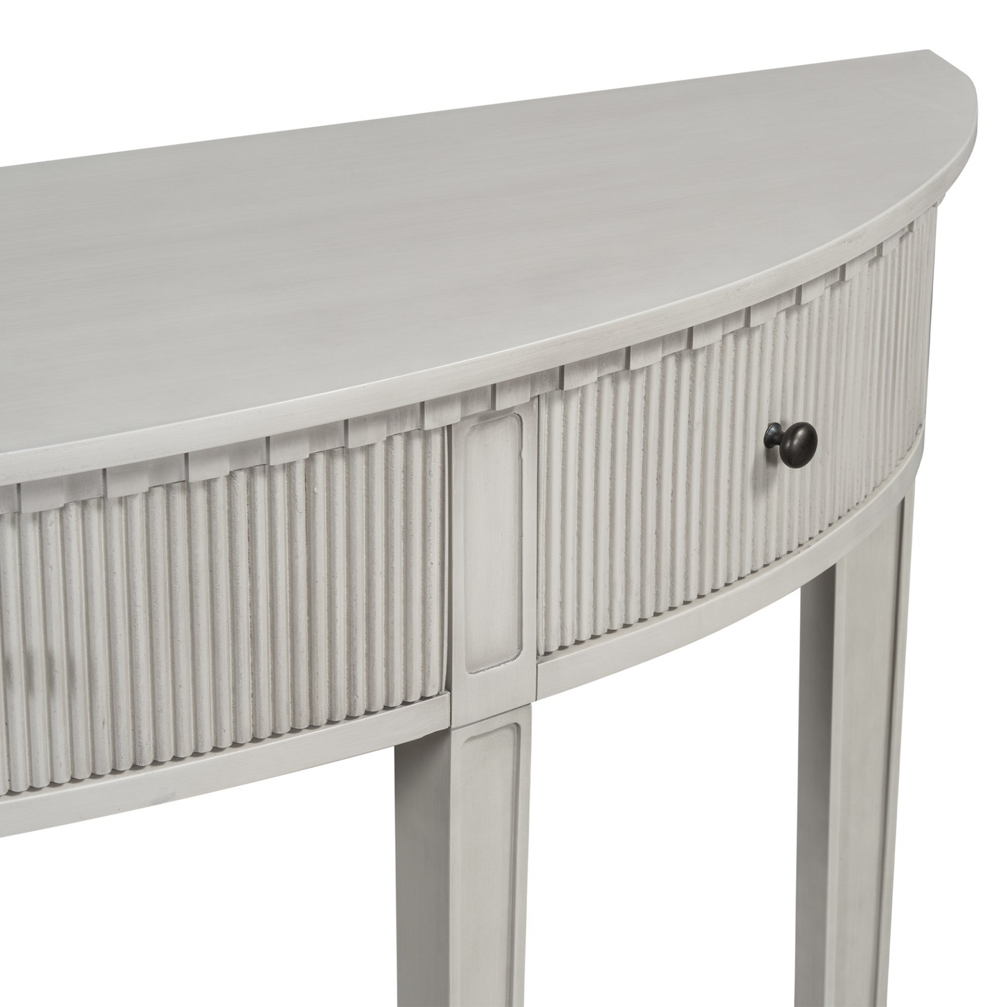 Distinctive Features of Pine Veneer Console Table with Vertical Stripe Drawer Fronts and Four Legs