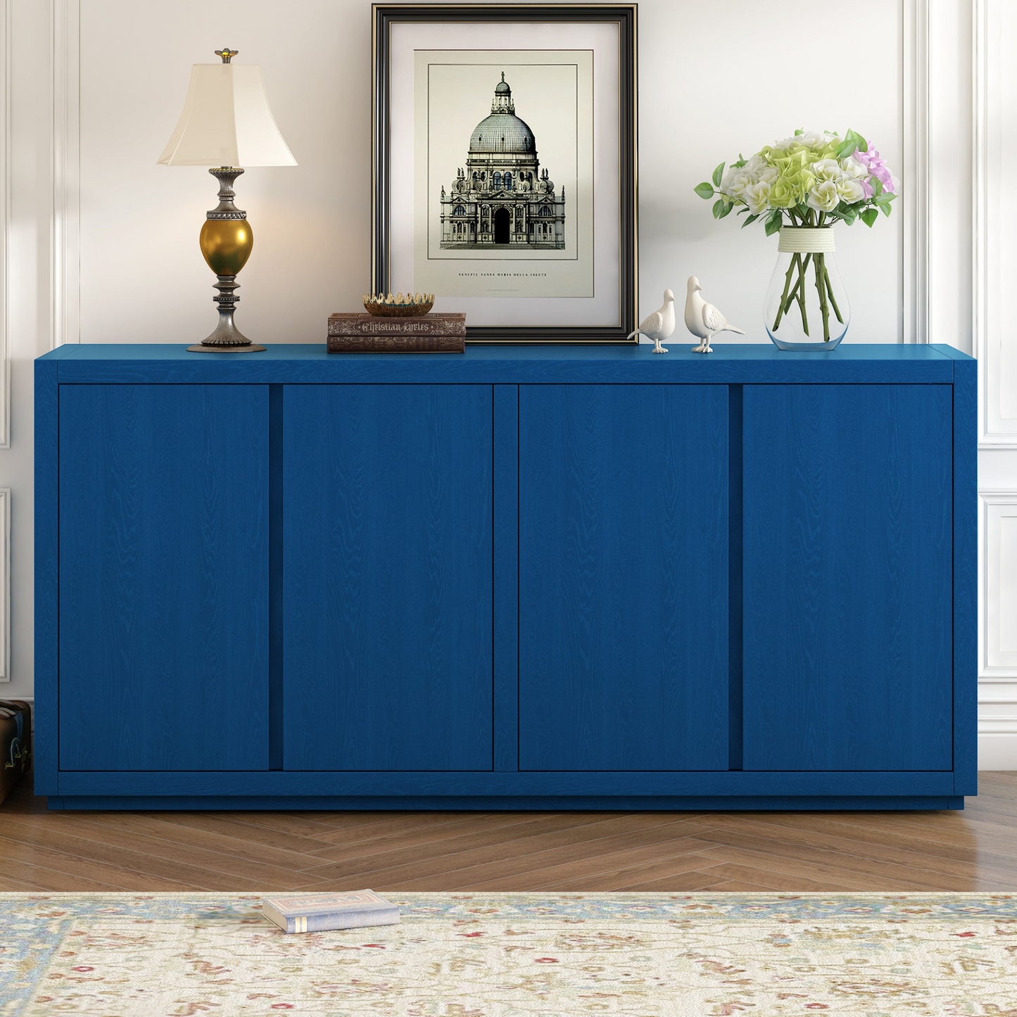 Distinctive Features of a Four-Door Cabinet Sideboard with Ash Veneer suitable for Hallway, Entryway, Living Room