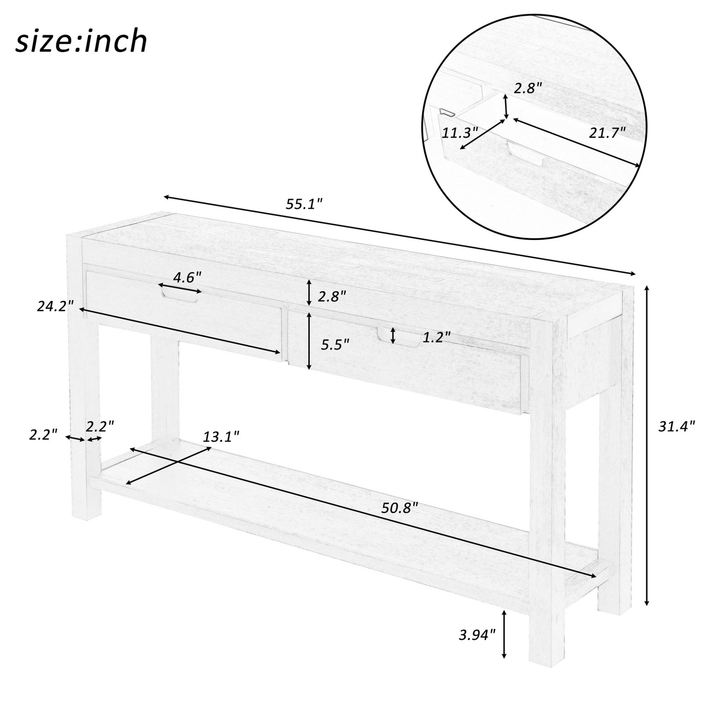 Console Table Entryway Table for Hallway Living Room with 2 Drawers and 1 Shelf