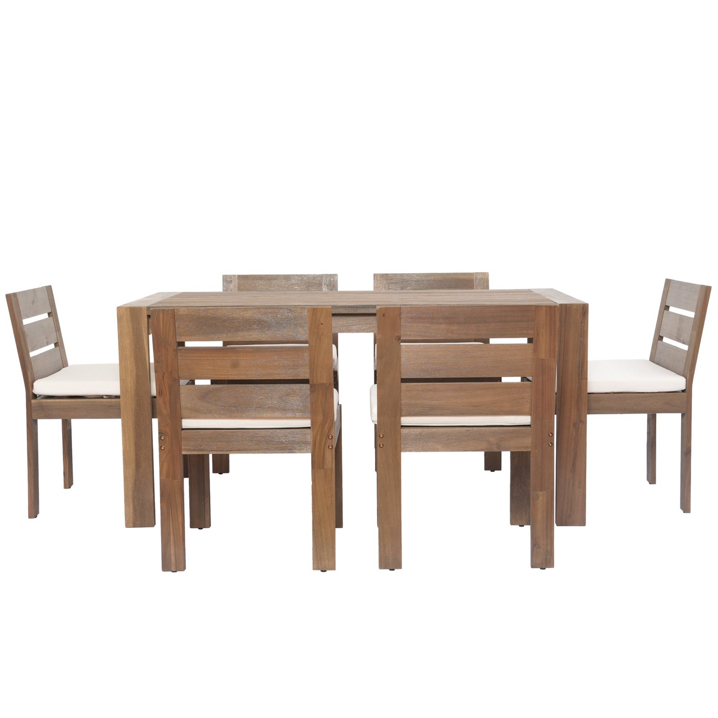 7 Piece Acacia Wood Outdoor Dining Set, Suitable for Patio, Balcony, Backyard