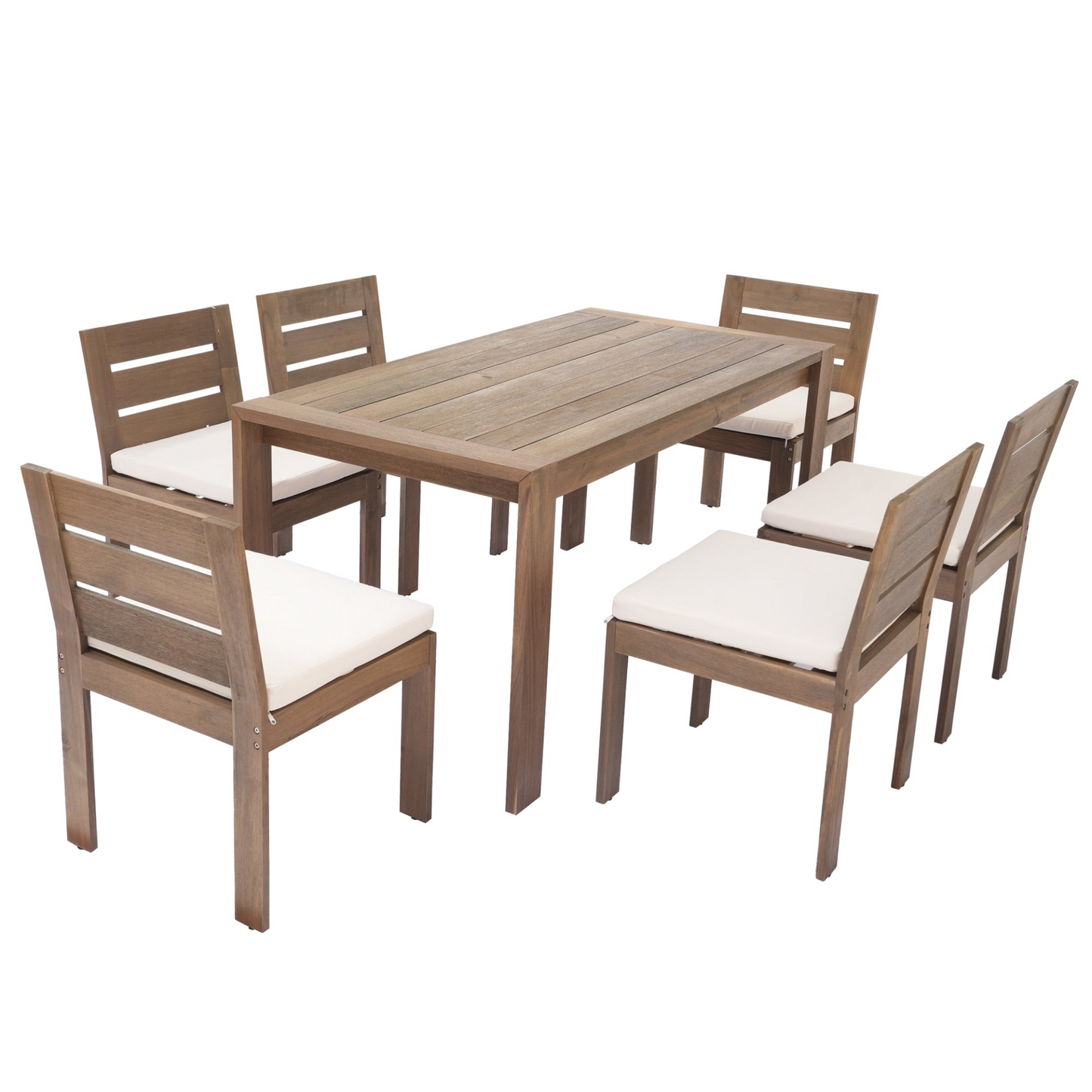 7 Piece Acacia Wood Outdoor Dining Set, Suitable for Patio, Balcony, Backyard