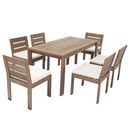 7 Piece Acacia Wood Outdoor Dining Set, Suitable for Patio, Balcony, Backyard