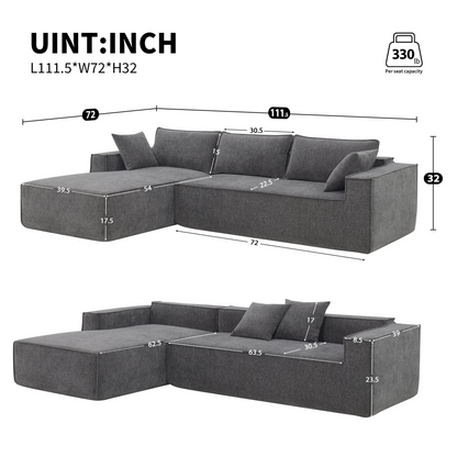 111.5*72"Minimalist Style Modular Sectional Sofa,Wrinkle-resistant Chenille Couch Set,L-Shaped Sleeper Sofa Bed for Living Room,2 PIC Free Combination,No Assembly Require,3 Colors