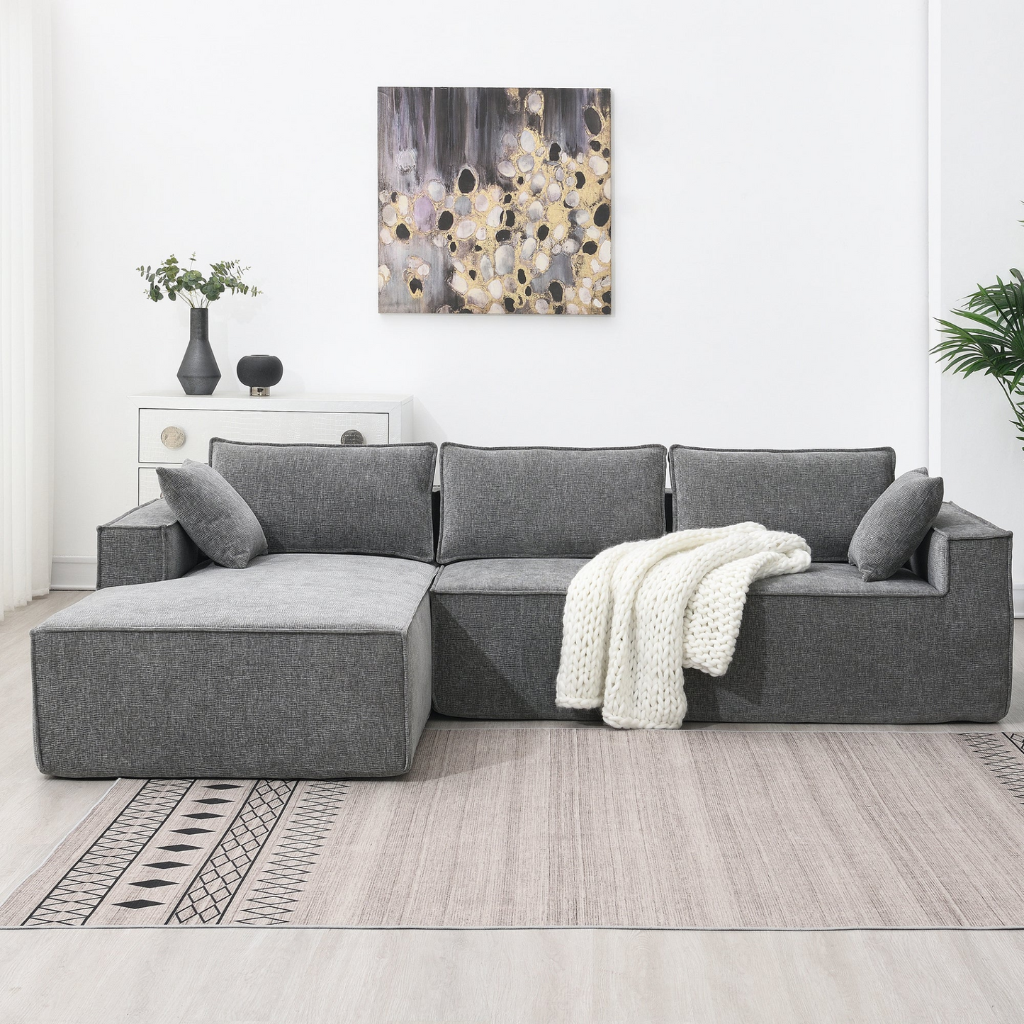 111.5*72"Minimalist Style Modular Sectional Sofa,Wrinkle-resistant Chenille Couch Set,L-Shaped Sleeper Sofa Bed for Living Room,2 PIC Free Combination,No Assembly Require,3 Colors