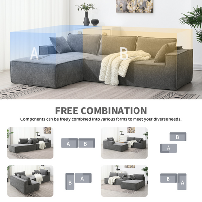 111.5*72"Minimalist Style Modular Sectional Sofa,Wrinkle-resistant Chenille Couch Set,L-Shaped Sleeper Sofa Bed for Living Room,2 PIC Free Combination,No Assembly Require,3 Colors