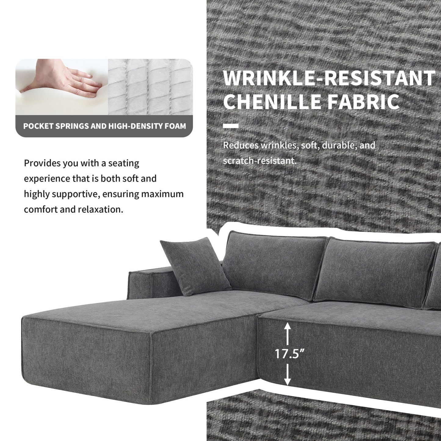 111.5*72"Minimalist Style Modular Sectional Sofa,Wrinkle-resistant Chenille Couch Set,L-Shaped Sleeper Sofa Bed for Living Room,2 PIC Free Combination,No Assembly Require,3 Colors