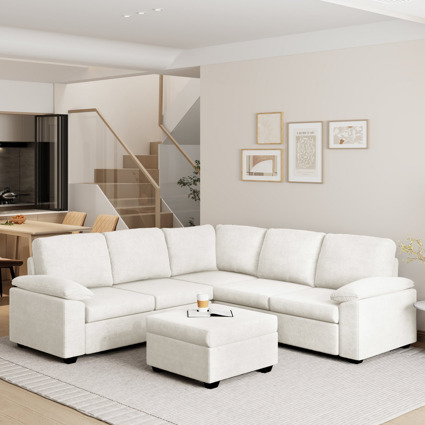 84*84" Modern Velvet Sectional Sofa Set,Large U Shaped Upholstered Corner Couch with Ottoman,Armrest Pillow,6 Seat Indoor Furniture for Living Room,Apartment,Office,2 Colors
