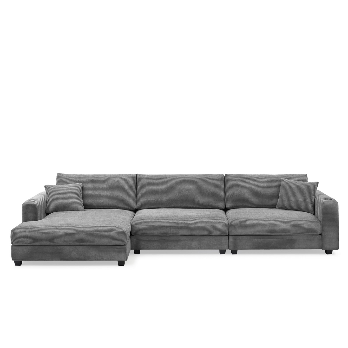 134*54"Oversized Corduroy Sectional Sofa,L Shaped Cloud Couch with USB Charging Port,Cup Holder,Deep Seat Sofa Bed with 50" Chaise,Comfy Indoor Furniture for Living Room,3 Colors