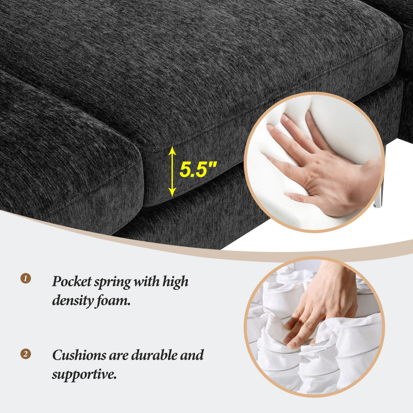 84 "Modern Chenille L-Shaped Sofa with Reversible Lounge,Convertible Sectional Couch Set,4 Seat Indoor Furniture with Reversible Chaise,Fit for Living Room, Apartment(2 Pillows)