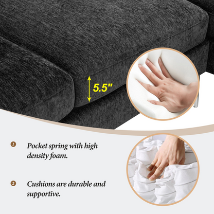 84 "Modern Chenille L-Shaped Sofa with Reversible Lounge,Convertible Sectional Couch Set,4 Seat Indoor Furniture with Reversible Chaise,Fit for Living Room, Apartment(2 Pillows)
