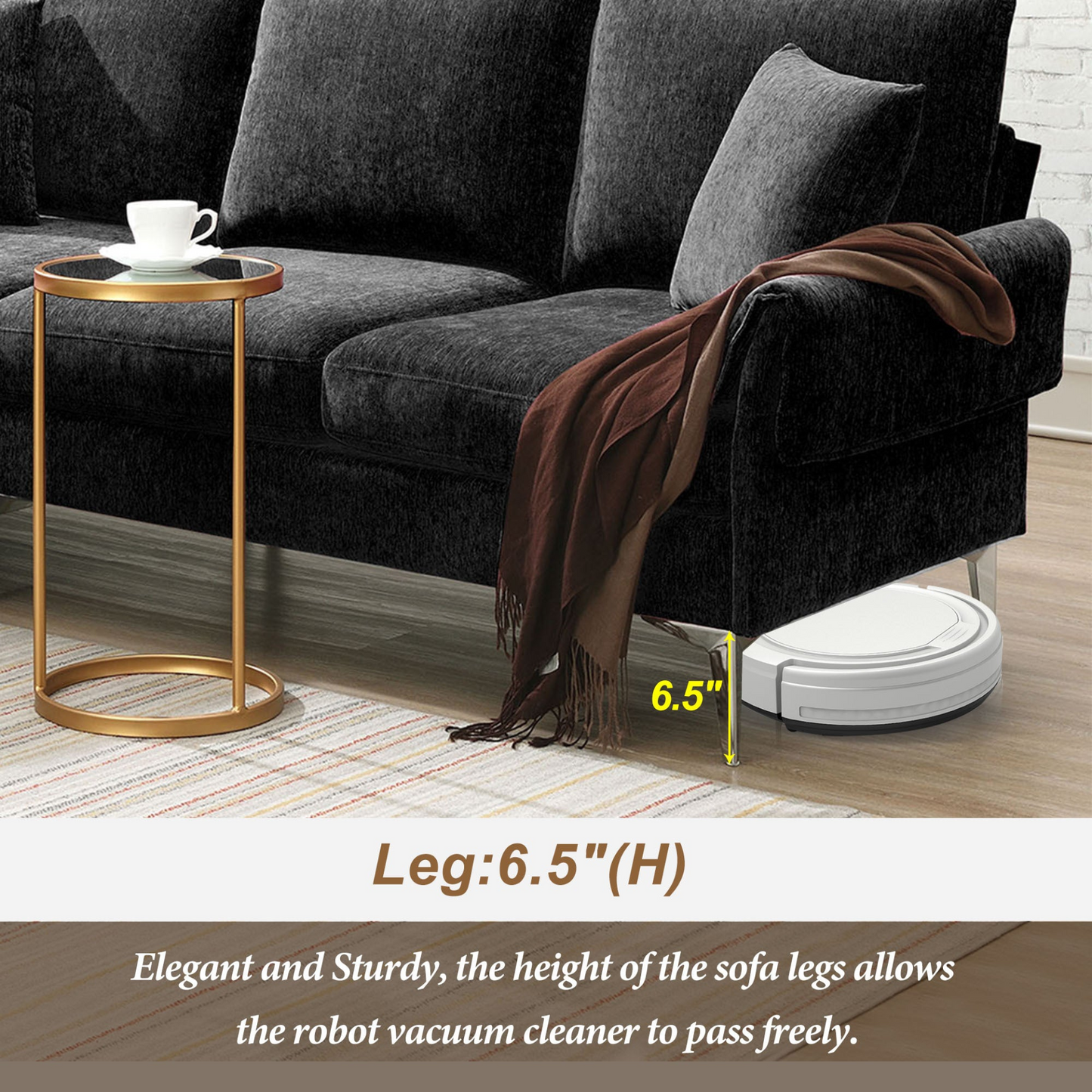 84 "Modern Chenille L-Shaped Sofa with Reversible Lounge,Convertible Sectional Couch Set,4 Seat Indoor Furniture with Reversible Chaise,Fit for Living Room, Apartment(2 Pillows)