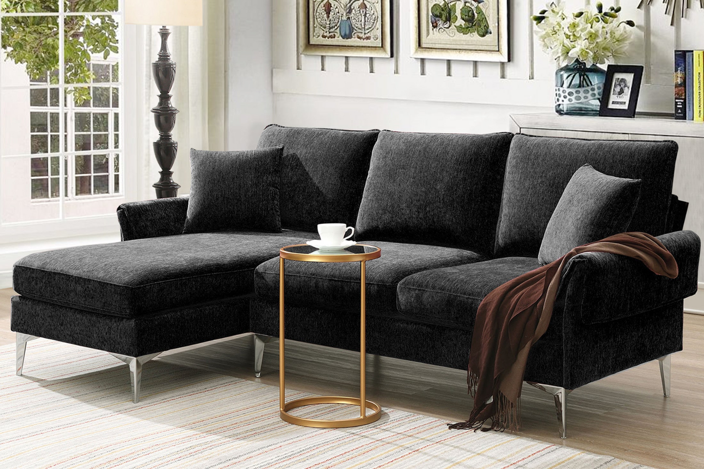 84 "Modern Chenille L-Shaped Sofa with Reversible Lounge,Convertible Sectional Couch Set,4 Seat Indoor Furniture with Reversible Chaise,Fit for Living Room, Apartment(2 Pillows)