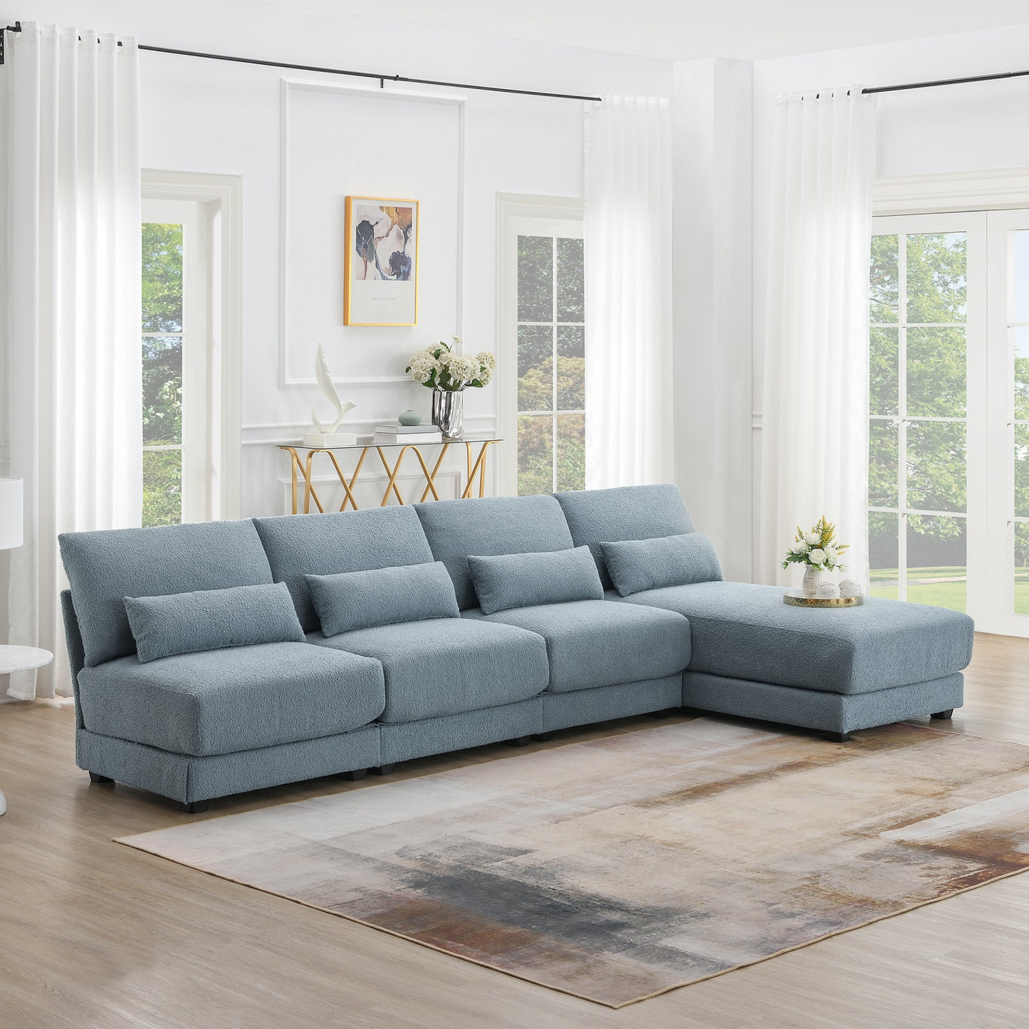 120*61" Oversized Deep Seat Sectional Sofa with Reversible Chaise,Loop Yarn Fabric 5-seat Armless Indoor Furniture,Convertible L-shaped Couch for Living Room,Apartment,3 Colors