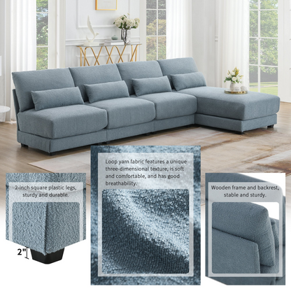 120*61" Oversized Deep Seat Sectional Sofa with Reversible Chaise,Loop Yarn Fabric 5-seat Armless Indoor Furniture,Convertible L-shaped Couch for Living Room,Apartment,3 Colors