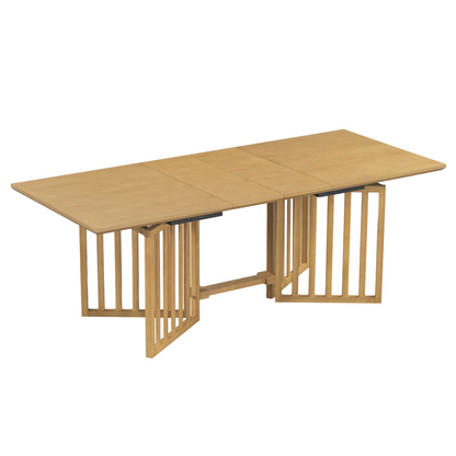 Farmhouse 9-Piece 83.9inch Extendable Dining Table Set with 2 12-inch Removable Leaves and 8 Upholstered Dining Chairs, Natural