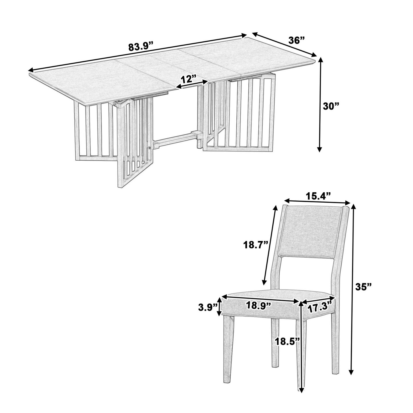 Farmhouse 9-Piece 83.9inch Extendable Dining Table Set with 2 12-inch Removable Leaves and 8 Upholstered Dining Chairs, Natural