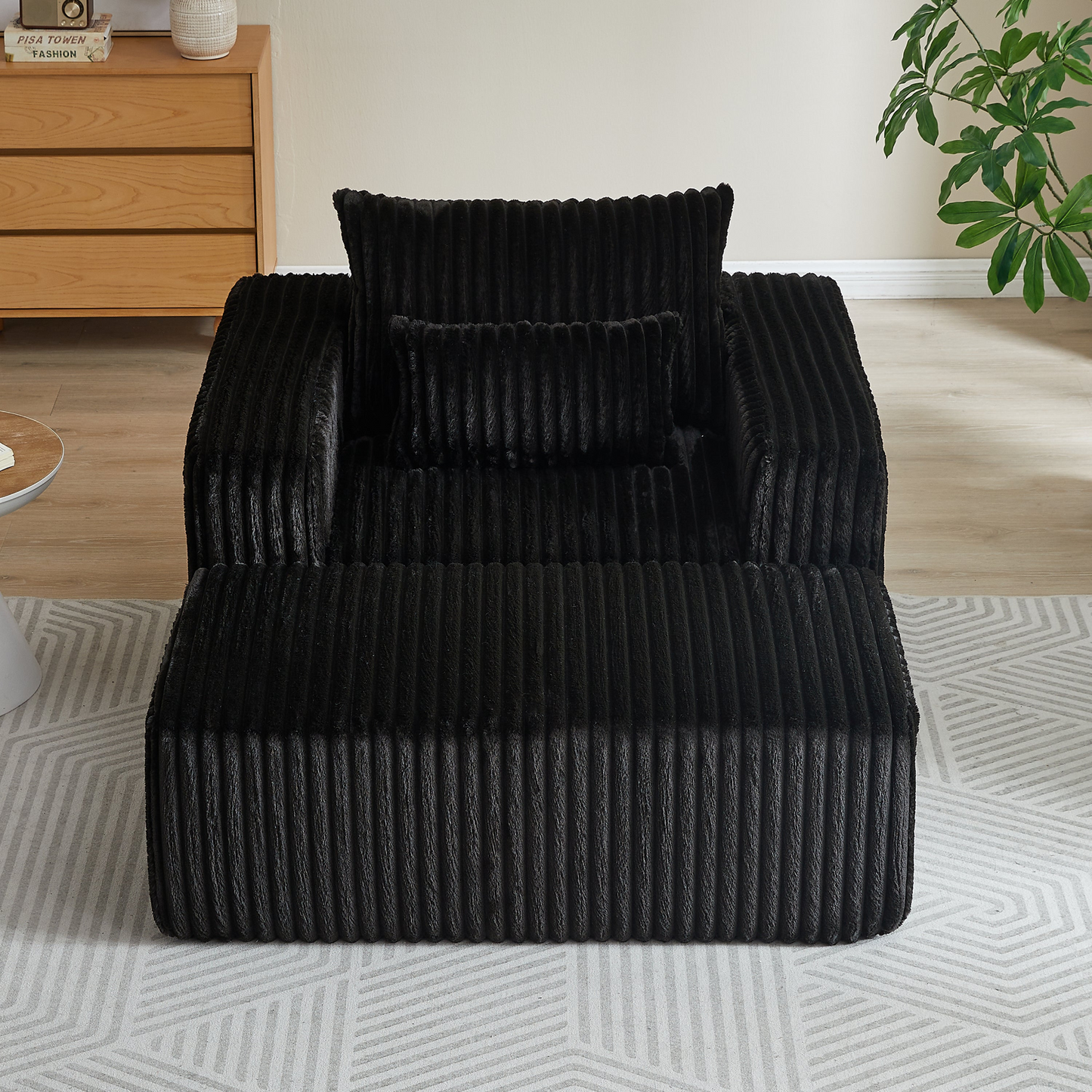 62.5-Inch Corduroy Sponge Sofa Lounge Chair with Removable footrest,No Assembly Required,Fluffy Modern Sleeper Chair for Indoor Living Room Bedroom