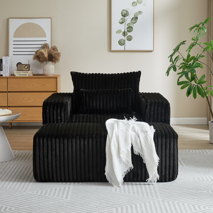 62.5-Inch Corduroy Sponge Sofa Lounge Chair with Removable footrest,No Assembly Required,Fluffy Modern Sleeper Chair for Indoor Living Room Bedroom